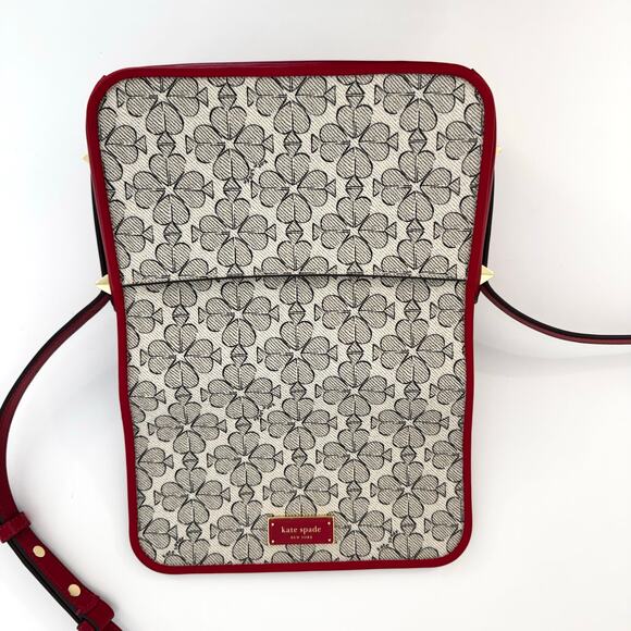 Kate Spade Liv Spade Flower Coated Canvas Small Flap Crossbody Bag Cherry Rouge - Picture 6 of 14